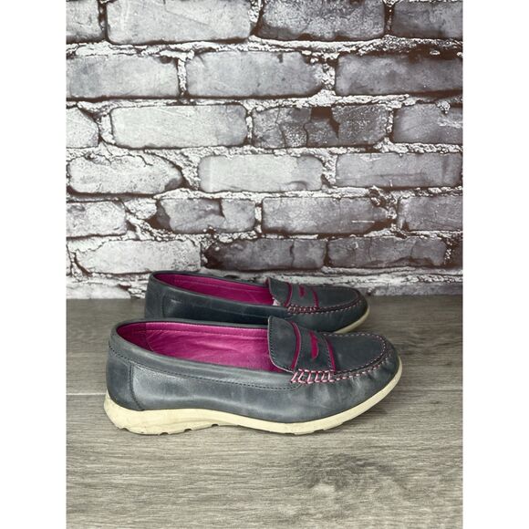 Josef Seibel Gray Leather Pink Stitching Penny Loafer Comfort Shoes Women 36EU/6 - Picture 11 of 16